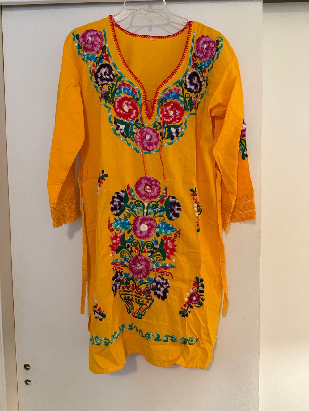 Yellow Floral Embroidered  Dress